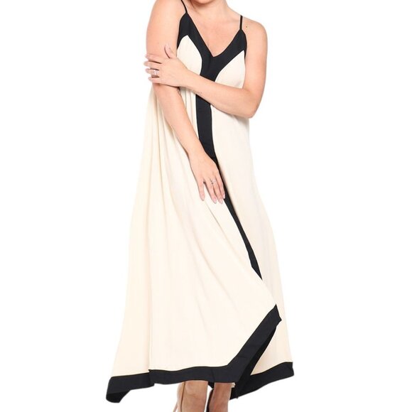 "Le Muse" Women Boho Long Summer Dress Vneck Spaguetti Strap Flowy Bicolor - Picture 1 of 11